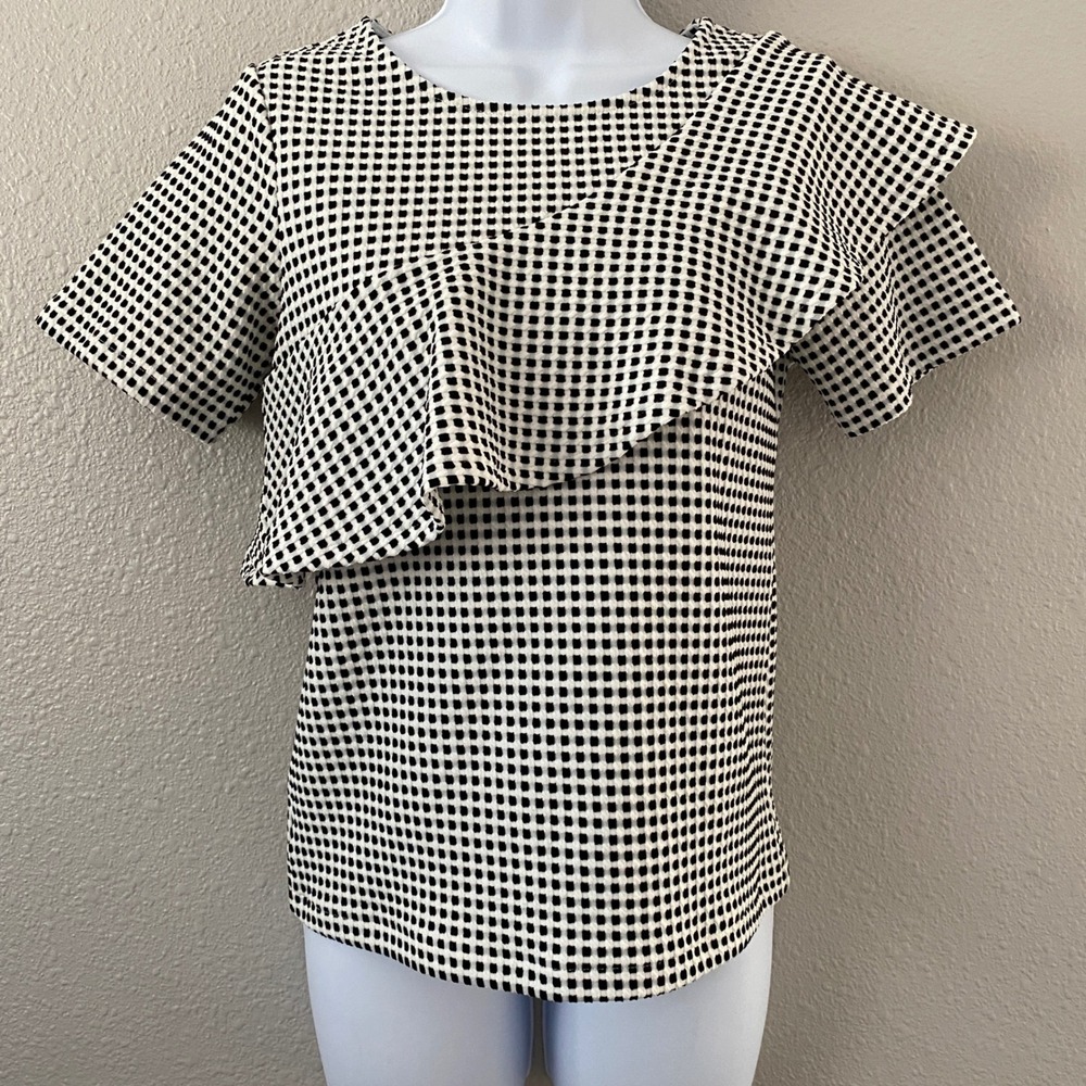 Ann Taylor Petite Ruffle Top XXSP Business Casual Preppy Gingham Versatile
